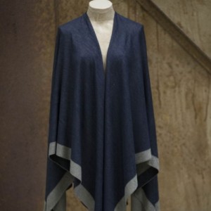Square Soft Cotton Navy Silver and Grey Poncho