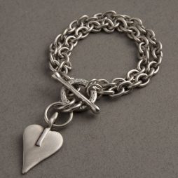 Danon Silver Double Chain Bracelet With Signature Heart