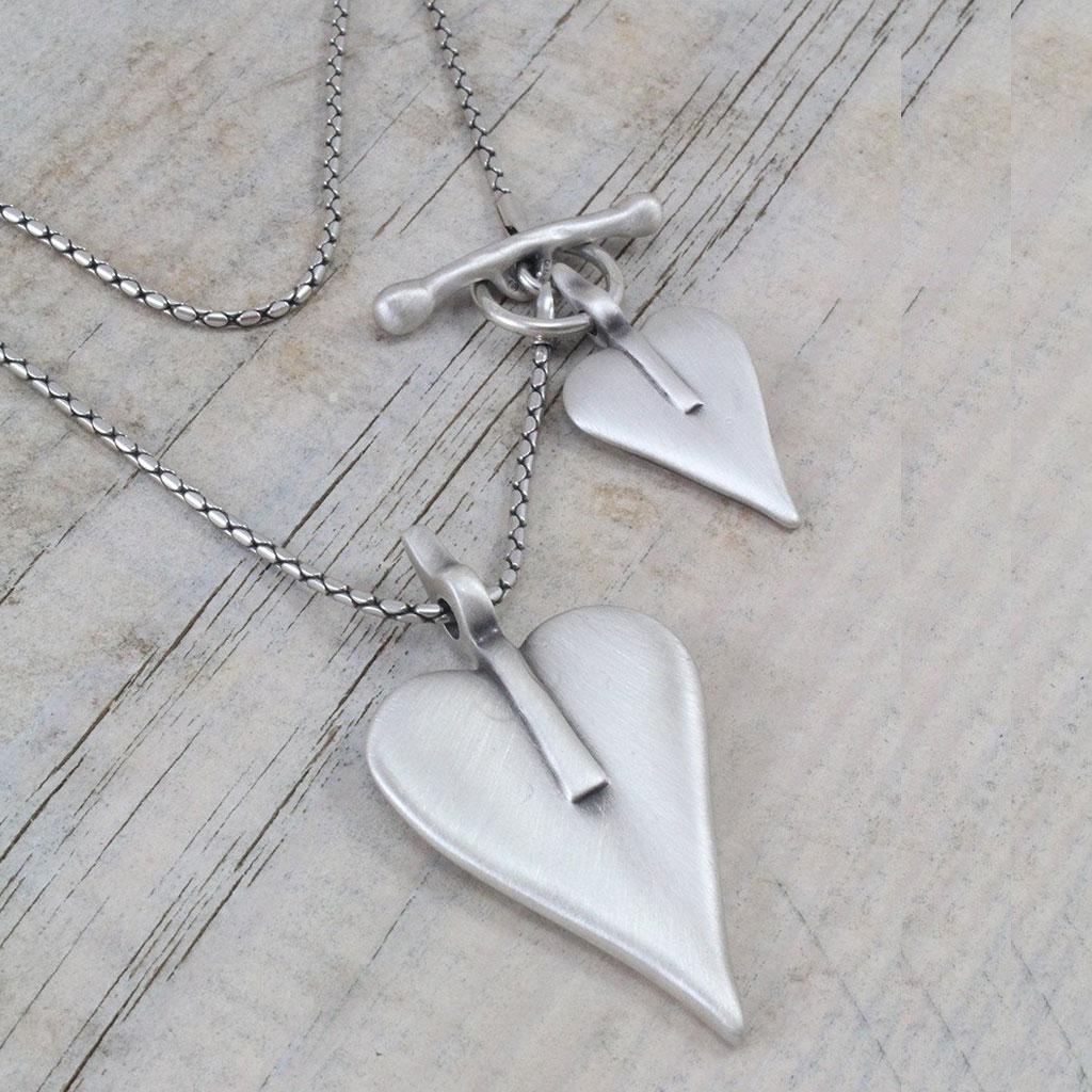 Danon Jewellery Long Silver Double Heart Necklace