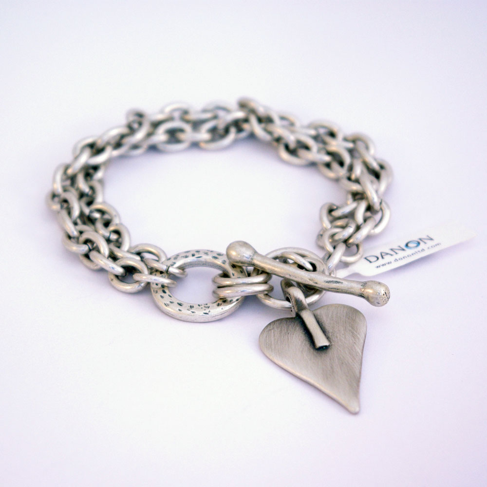 Danon Silver Double Chain Bracelet With Signature Heart