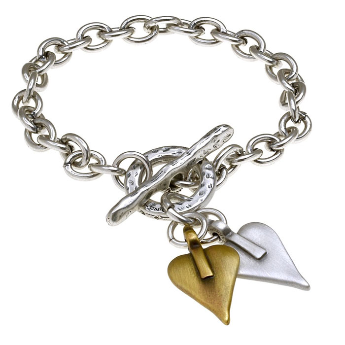 Danon Jewellery - Danon Silver And Bronze Chunky Heart Bracelet