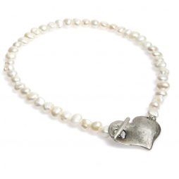 Danon Pearl Necklace With Large Silver Chunky Heart *