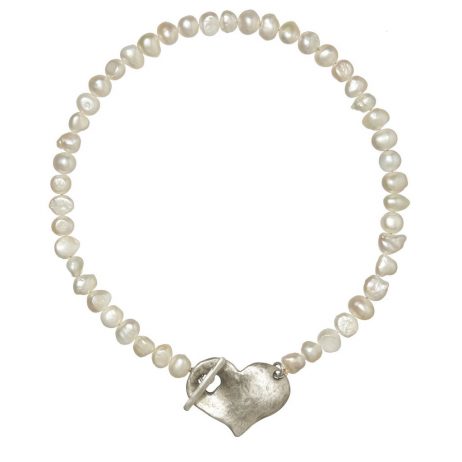 Danon Pearl Necklace With Large Silver Chunky Heart *