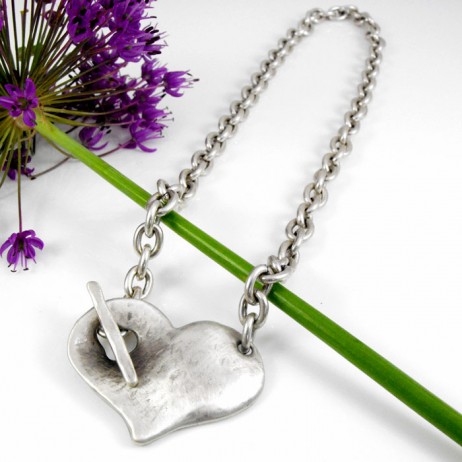 Danon Silver Necklace With Large Chunky Heart Pendant