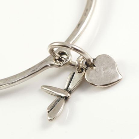 Danon Silver Bangle With Dragonfly And Heart Charm