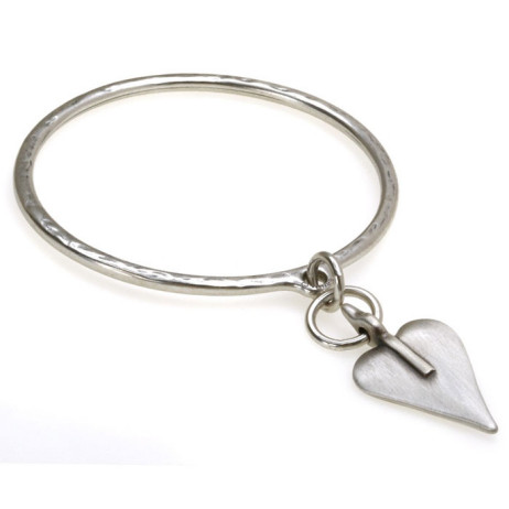 Danon Silver Bangle With Large Single Heart