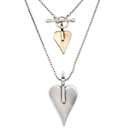 Danon Double Signature Heart Necklace Large Silver Small Bronze