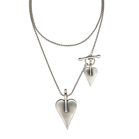 Danon Long Silver Double Heart Necklace