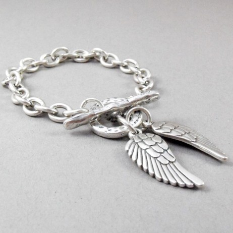 Danon Jewellery Silver Single Chain Bracelet with Silver Angel Wings