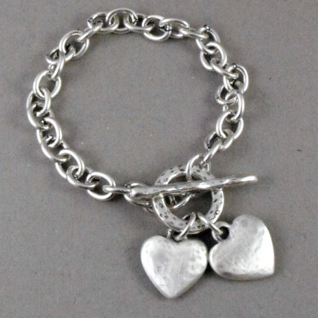 Danon Chunky Hammered Hearts Silver Bracelet