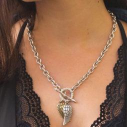 Danon Chunky Short Silver Necklace with Silver and Bronze Angel Wings