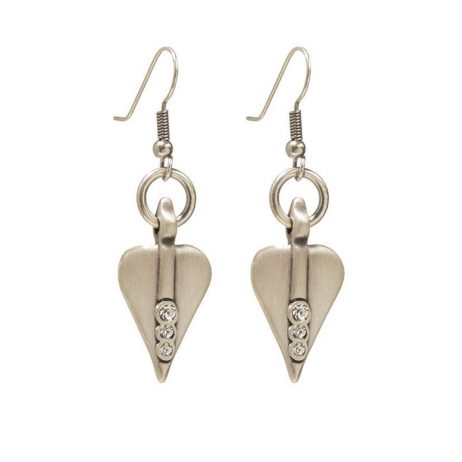 Danon Silver Heart Drop Earrings with Swarovski Crystals