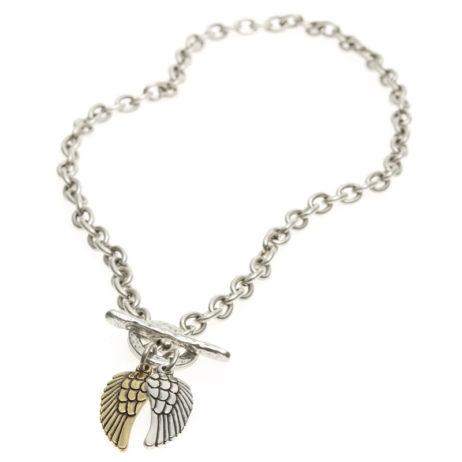 Danon Chunky Short Silver Necklace with Silver and Bronze Angel Wings