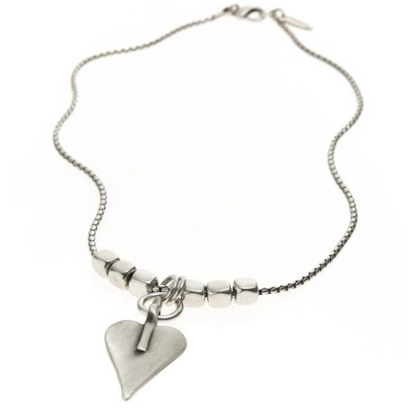 Danon Silver Snake Chain & Cube Necklace with Signature Heart