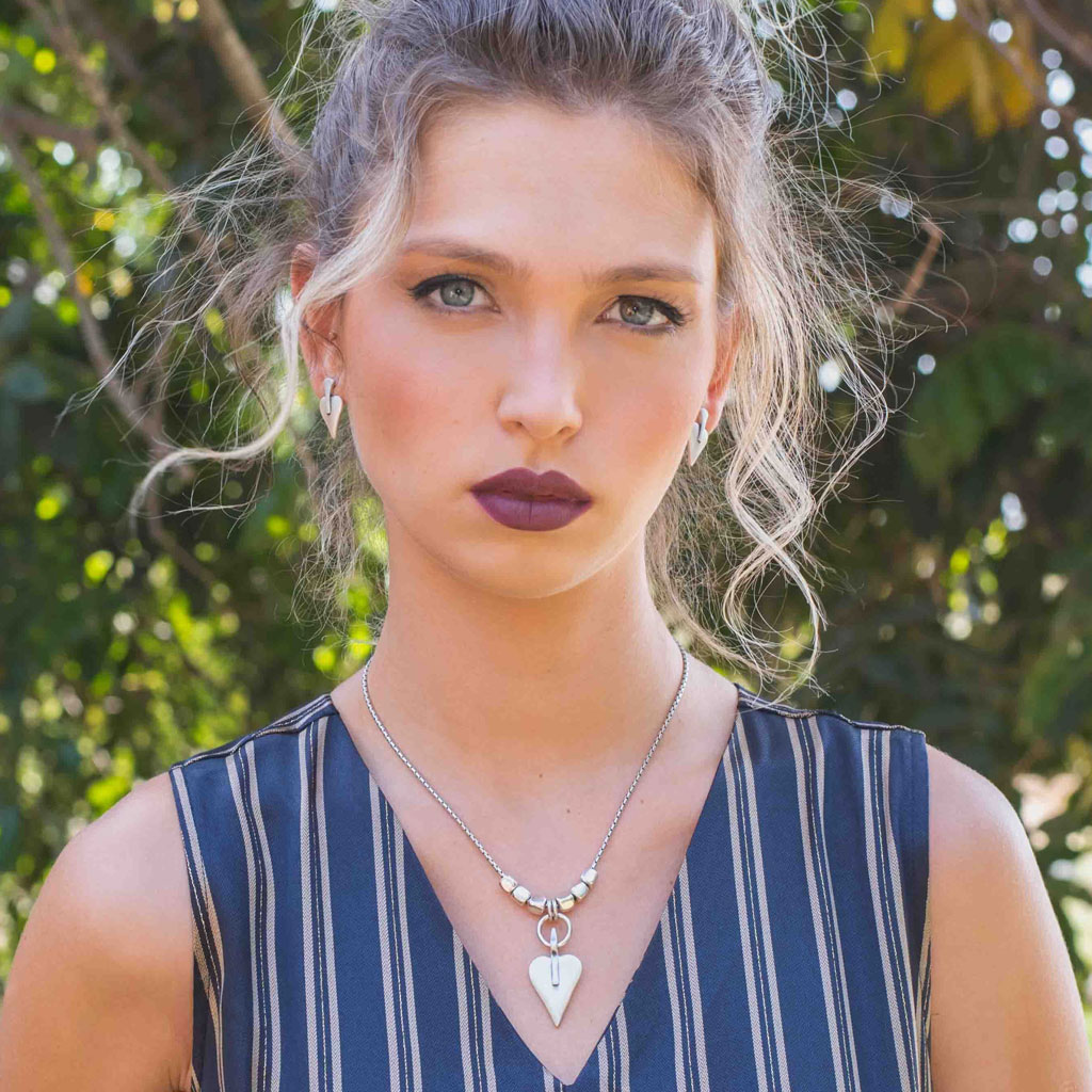 Danon Silver Plated Cube and Signature Heart Snake Chain Necklace.