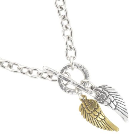 Danon Chunky Short Silver Necklace with Silver and Bronze Angel Wings