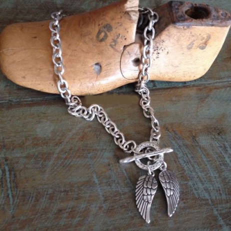 Danon Chunky Silver Necklace with Two Silver Angel Wings