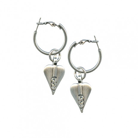 Danon Jewellery Silver Heart Hoop Earrings With Swarovski Crystals