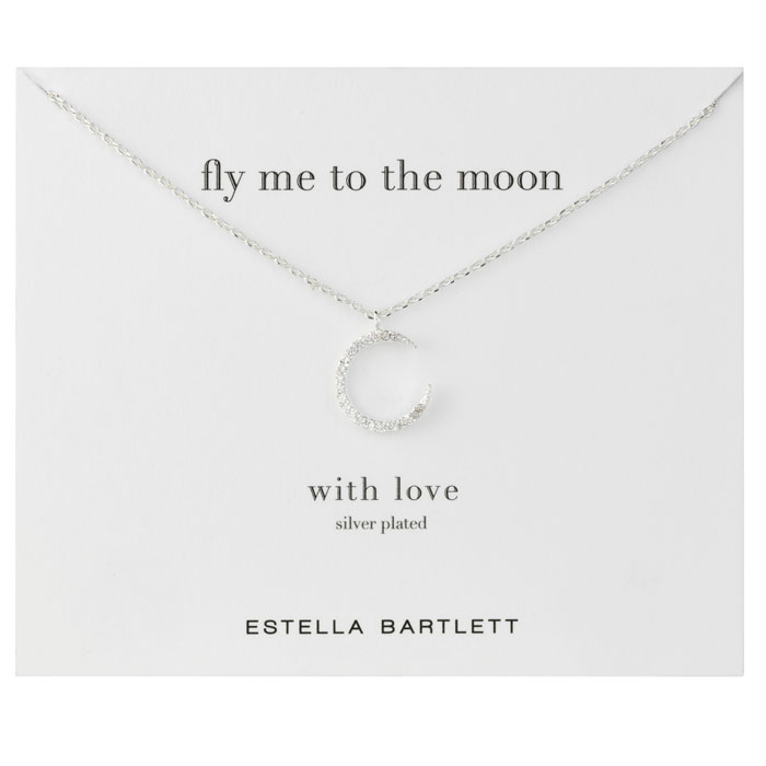 Estella Bartlett Silver Swarovski Crystal Moon Necklace