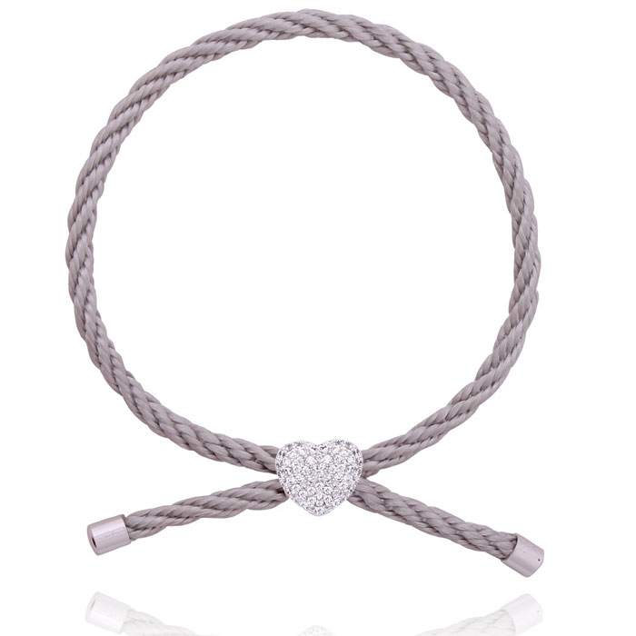 Joma Jewellery Pave Crystal Heart Grey Silk Friendship Bracelet