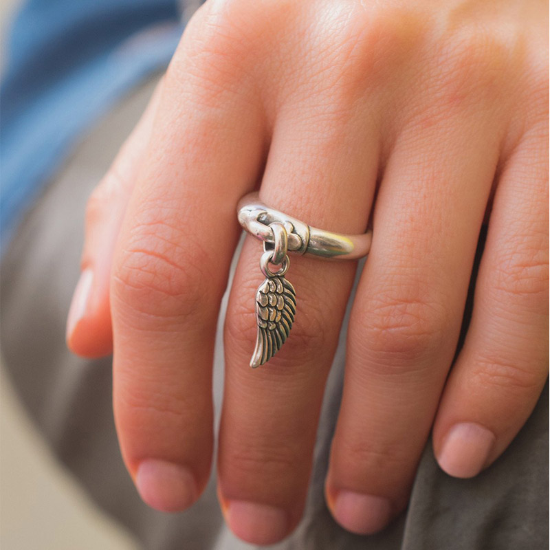Danon Jewellery Silver Mini Angel Wing Charm Ring