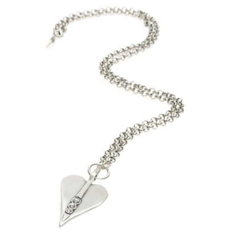 Danon Jewellery Long Large Silver Heart Pendant Necklace with Crystals