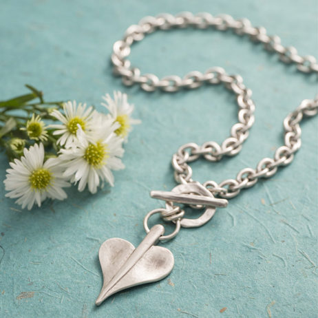 Danon Jewellery Silver Leaf of Love T-Bar Necklace