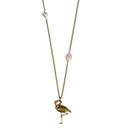 Hultquist Jewellery Flamingo Long Gold Necklace with Freshwater Pearl and Rose Bead