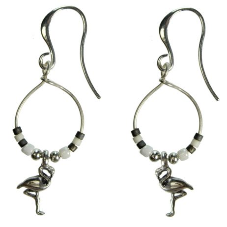 Hultquist Jewellery Flamingo Silver Hoop Earrings with Japanese Ecru and Grey Coral Beads