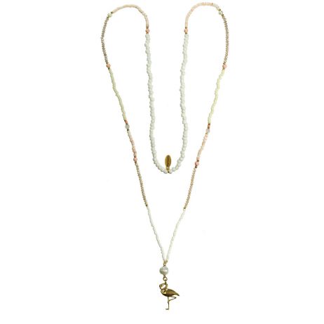 Hultquist Jewellery Flamingo Gold with Freshwater Pearls White and Coral Long Necklace