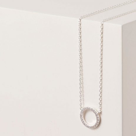 Estella Bartlett Pave Set Circle CZ Necklace Silver Plated