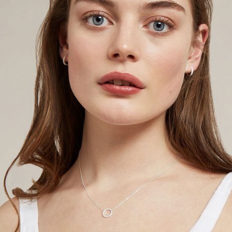 Estella Bartlett Pave Set Circle CZ Necklace Silver Plated