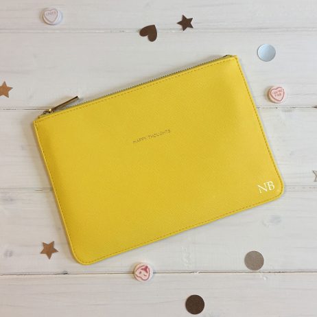 Personalised Estella Bartlett Yellow Medium Pouch Happy Thoughts