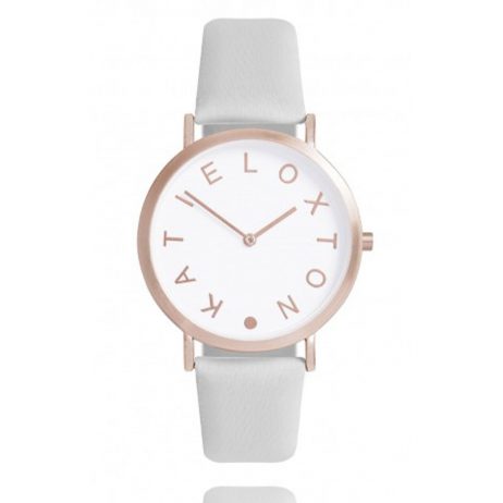 Katie Loxton Rose Gold Plated Lara Watch Pale Grey Leather Strap KLW005 *