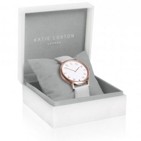 Katie Loxton Rose Gold Plated Lara Watch Pale Grey Leather Strap KLW005 *