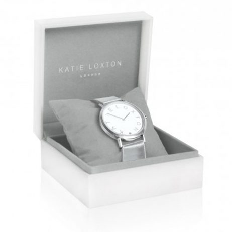 Katie Loxton Silver Plated Luna Watch Metallic Leather Strap KLW008 *