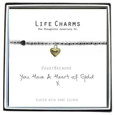 Life Charm You Have A Heart Of Gold Silver Bracelet