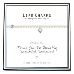 Life Charms Thank You Bridesmaid Pearl and Heart Bracelet