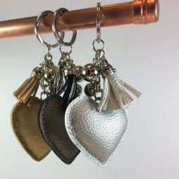 Hot Tomato Faux Metallic Leather Heart Key Ring Bag Charm with Tassel