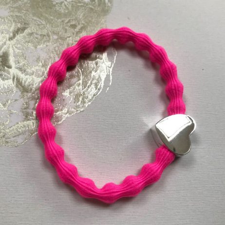 Lupe Heart Charm Hair Tie Bracelet - Hot Pink Silver