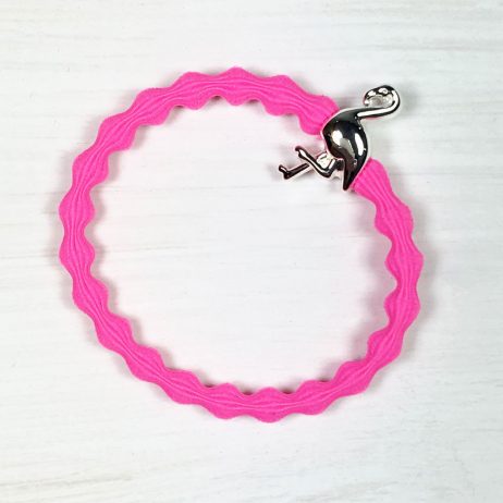 Lupe Flamingo Charm Stackable Hair Tie Bracelet - Hot Pink Silver