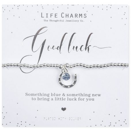 Life Charms Something Blue and Something New Bride Silver Bracelet - Lucky Horseshoe and Blue Crystal