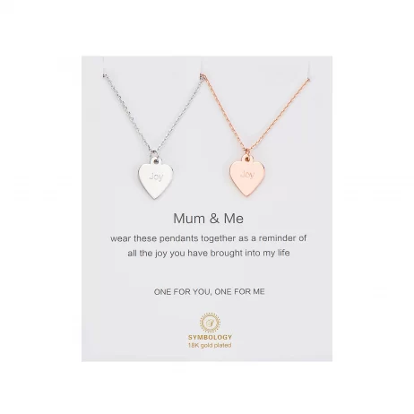 Symbology Mum and Me Silver and Rose Gold Sentiment Pendant Necklaces with Heart