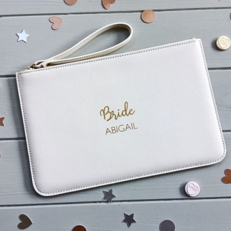 Personalised Bride Pouch Clutch Bag - Pale Pink, White, Grey, Black