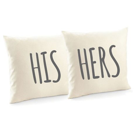 His and Hers Cotton Canvas Cushion Cover and Decorative Throw Pillow Cover - 2 Pack