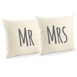 Mr and Mrs Cotton Canvas Cushion Cover and Decorative Throw Pillow Cover - 2 Pack