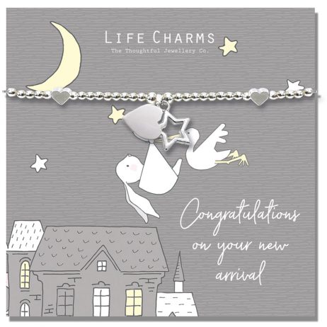 Life Charms Rosey Rabbit Congratualtions on Your New Arrival Silver Bracelet
