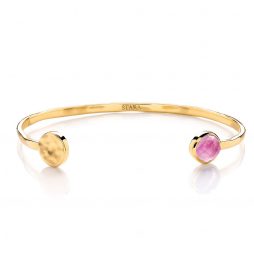 Stara London Semi-Precious Rose Quartz Stone Bracelet Open Bangle Gold Plated