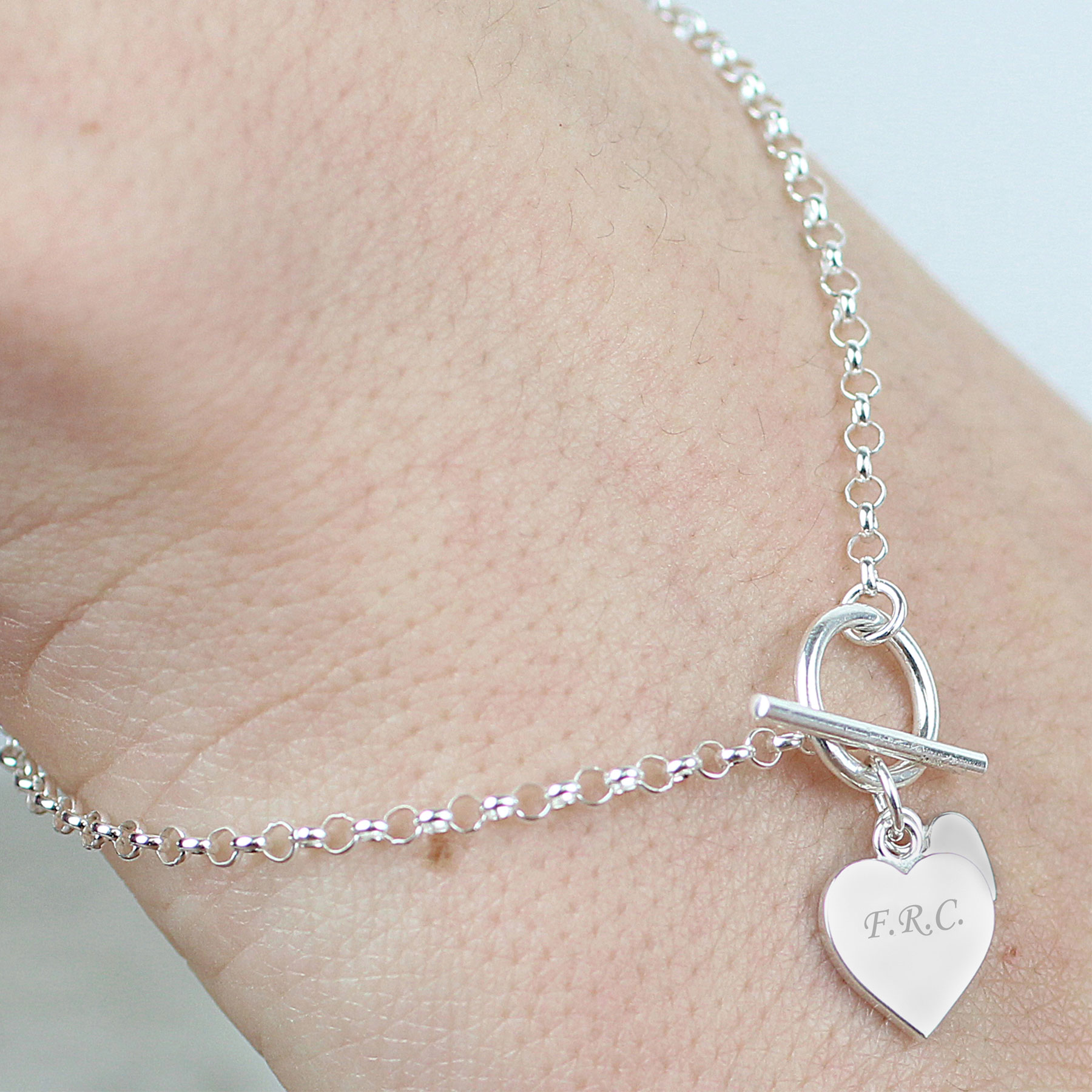 Personalised Initials Sterling Silver Hearts T-Bar Bracelet LLP010351