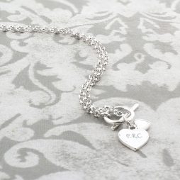 Personalised Initials Sterling Silver Hearts T-Bar Necklace
